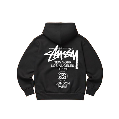 Hoodie Stussy World Tour Black - White