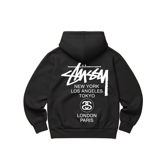 Hoodie Stussy World Tour Black - White
