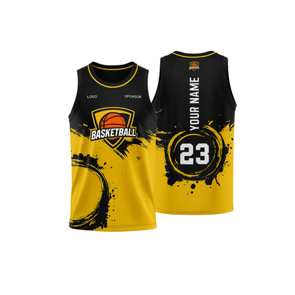 Custom Basketball Jersey – Black & Gold | Personalized Name & Number Team Uniform
