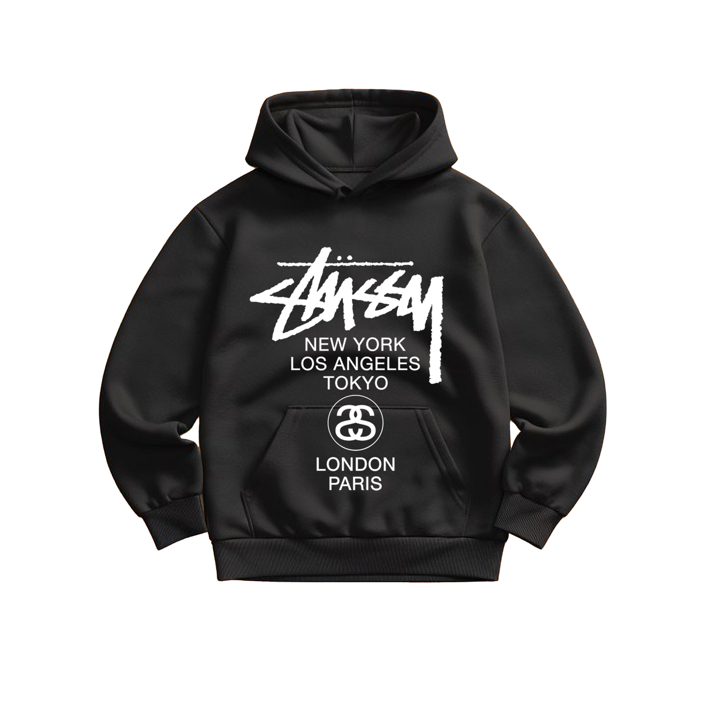 Hoodie Stussy World Tour Black - White