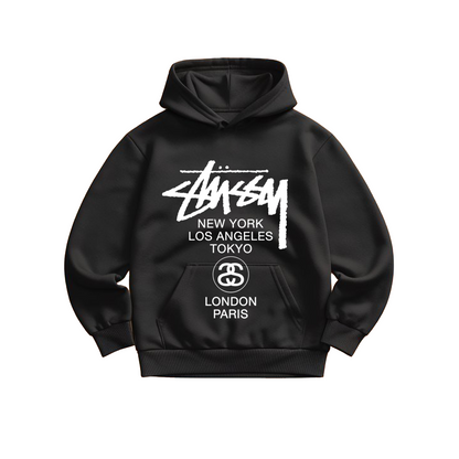 Hoodie Stussy World Tour Black - White